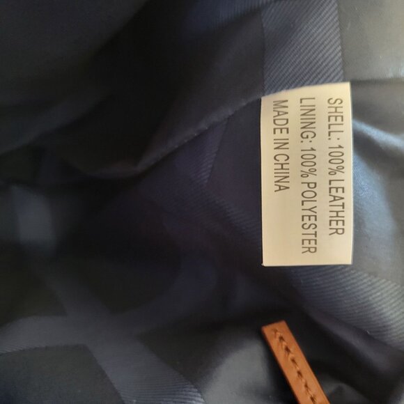 Joy Mangano Blue Leather Tote Bag With Brown Handles - Picture 12 of 12